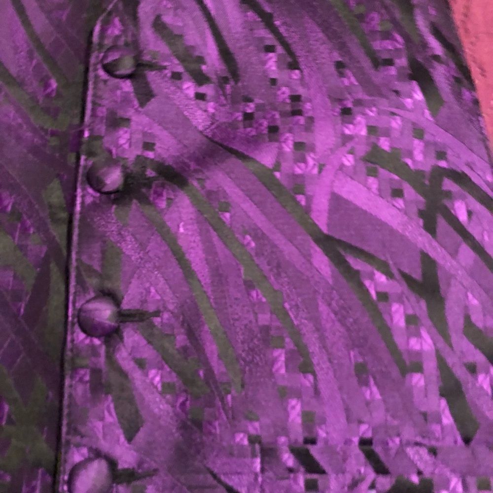 Tux beautiful purple & black vest S/M adjustable at neck and back